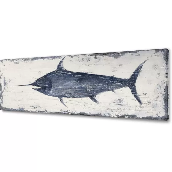 Yihui Arts Canvas Wall Art Hand Painted Abstract Tuna Fish Painting Modern Artwork Coastal Pictures in Blue and White Color for Bedroom Decoration
