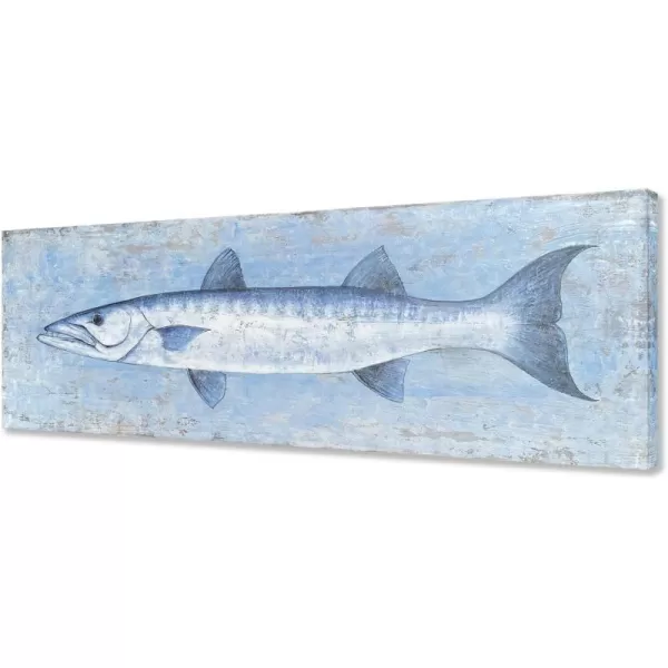 Yihui Arts Canvas Wall Art Hand Painted Abstract Tuna Fish Painting Modern Artwork Coastal Pictures in Blue and White Color for Bedroom Decoration