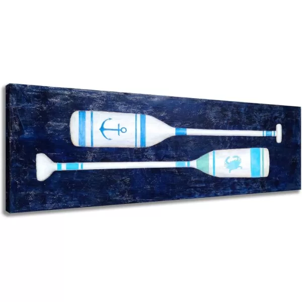 Yihui Arts Canvas Wall Art Hand Painted Abstract Tuna Fish Painting Modern Artwork Coastal Pictures in Blue and White Color for Bedroom Decoration