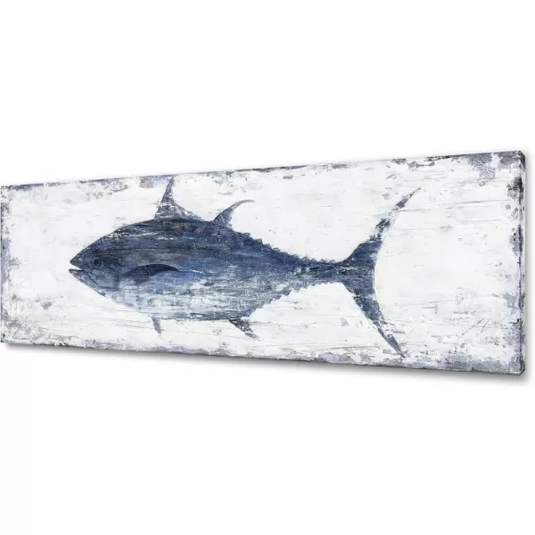 Yihui Arts Canvas Wall Art Hand Painted Abstract Tuna Fish Painting Modern Artwork Coastal Pictures in Blue and White Color for Bedroom Decoration
