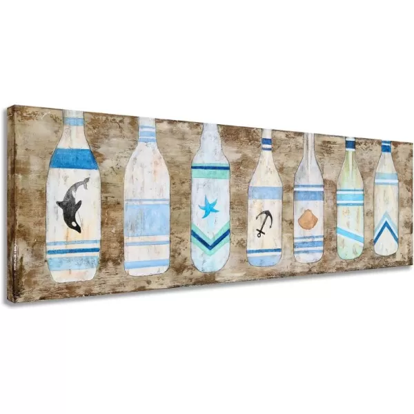 Yihui Arts Canvas Wall Art Hand Painted Abstract Tuna Fish Painting Modern Artwork Coastal Pictures in Blue and White Color for Bedroom Decoration