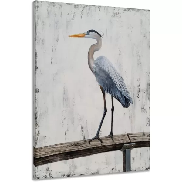 Yihui Arts Coastal Farmhouse Wall Art - Heron Painting with Textured - Realistic Bird Artwork - Vertical Animal Picture for Living Room Bedroom Bathroom Decor