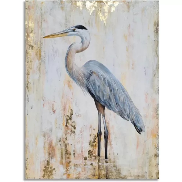 Yihui Arts Coastal Farmhouse Wall Art - Heron Painting with Textured - Realistic Bird Artwork - Vertical Animal Picture for Living Room Bedroom Bathroom Decor
