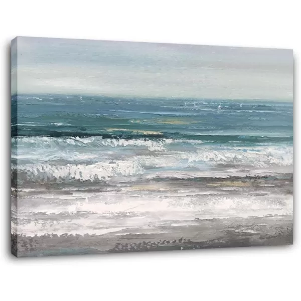 Yihui Arts Coastal Wall Art For Living Room Hand Painted Blue And White Conch Oil Painting Pictures Home Decoration