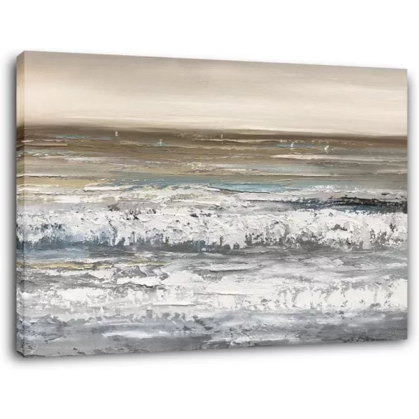 Yihui Arts Coastal Wall Art For Living Room Hand Painted Blue And White Conch Oil Painting Pictures Home Decoration