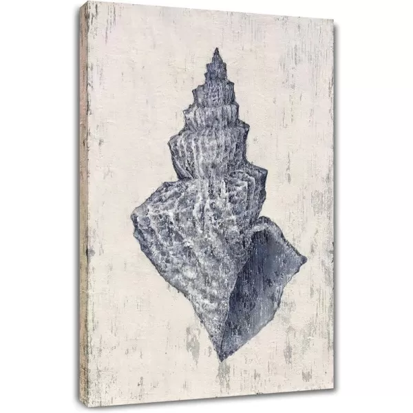 Yihui Arts Coastal Wall Art For Living Room Hand Painted Blue And White Conch Oil Painting Pictures Home Decoration