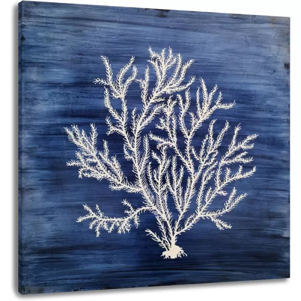 Yihui Arts Coastal Wall Art Hand Painted Navy Blue and White Tree Pictures Modern Abstract Canvas Artwork for Living Room Bedroom Dinning Decoration