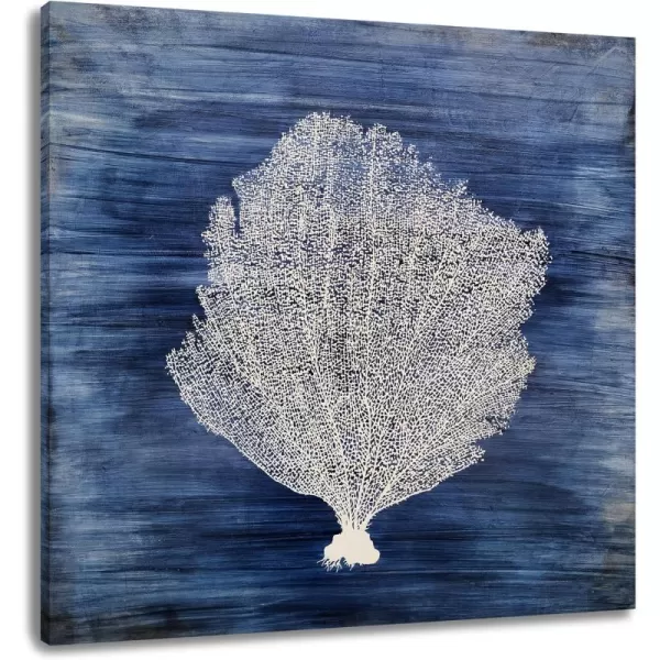 Yihui Arts Coastal Wall Art Hand Painted Navy Blue and White Tree Pictures Modern Abstract Canvas Artwork for Living Room Bedroom Dinning Decoration