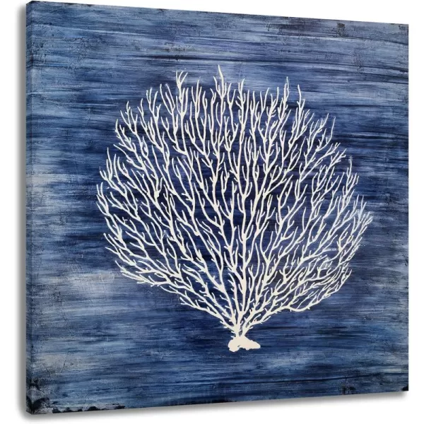 Yihui Arts Coastal Wall Art Hand Painted Navy Blue and White Tree Pictures Modern Abstract Canvas Artwork for Living Room Bedroom Dinning Decoration