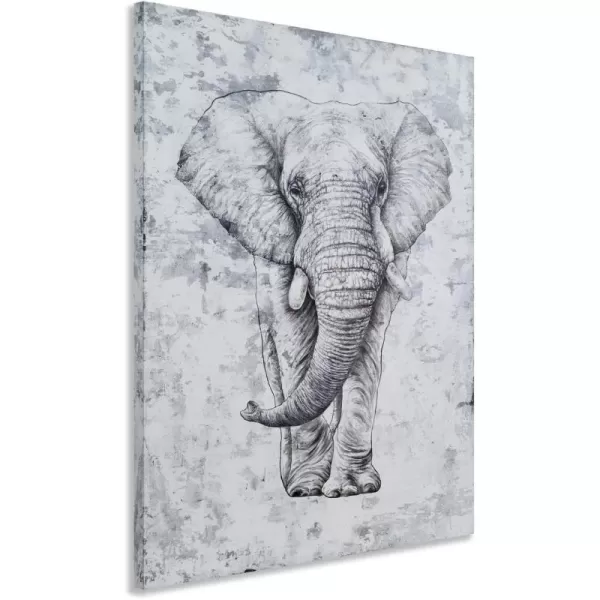Yihui Arts Elephant Wall Art - Vertical Canvas Oil Paintings - Giant Gray and White Animal Pictures for Bathroom Livingroom Hallway Decor