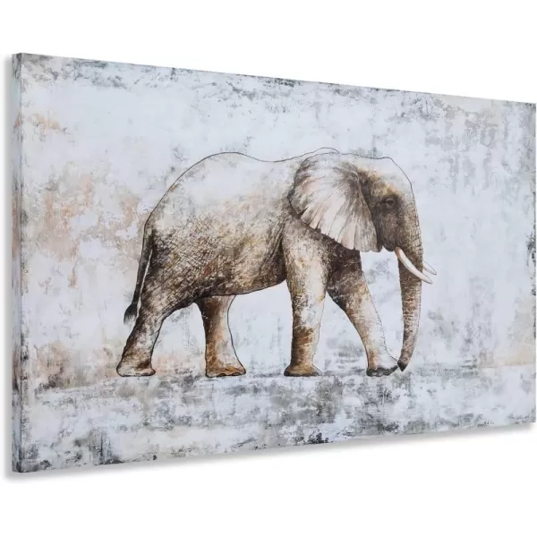 Yihui Arts Elephant Wall Art - Vertical Canvas Oil Paintings - Giant Gray and White Animal Pictures for Bathroom Livingroom Hallway Decor