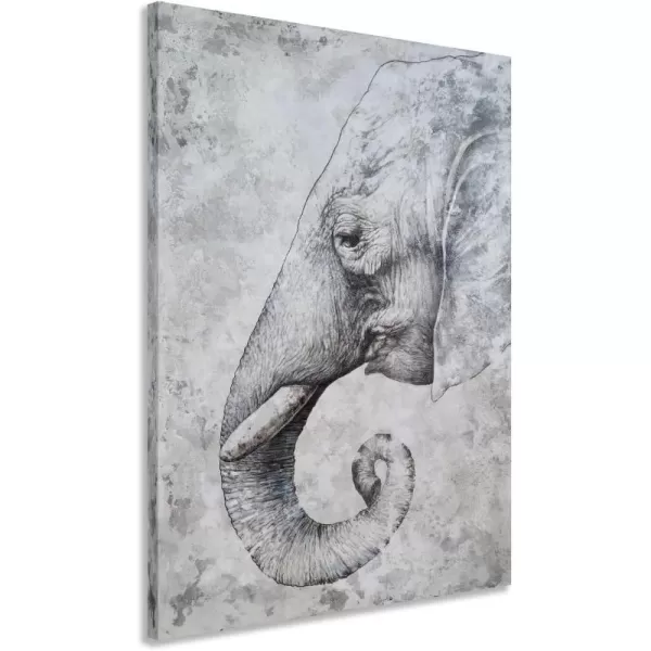 Yihui Arts Elephant Wall Art - Vertical Canvas Oil Paintings - Giant Gray and White Animal Pictures for Bathroom Livingroom Hallway Decor