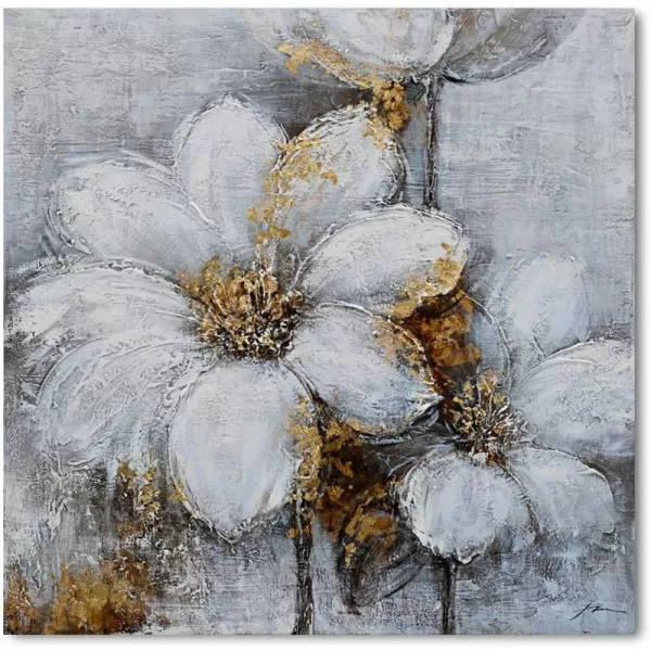 Yihui Arts Flower Canvas Wall Art Hand Painted Aesthetic Paintings Abstract Square Artworks Pictures for Living Room Bedroom Decoration