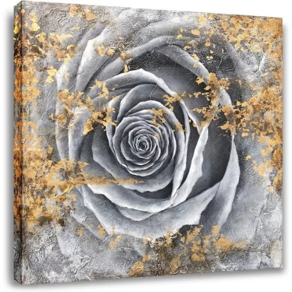 Yihui Arts Flower Canvas Wall Art Hand Painted Aesthetic Paintings Abstract Square Artworks Pictures for Living Room Bedroom Decoration