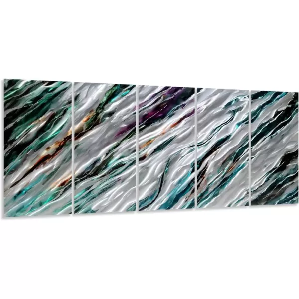 Yihui Arts Hand Crafted 3D Aluminum Metal Wall Art - Large Blue Teal Abstract Design Perfect for Fireplace,Hallway,Yoga Room Decor