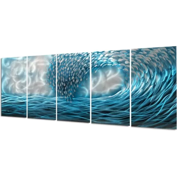 Yihui Arts Handcrafted Colorful Fish Metal Wall Art, Large Metal Wall Art in Modern Ocean Design, 3D Wall Art for Modern and Contemporary Decor, 5-Panels, Metal Wall Decor Works
