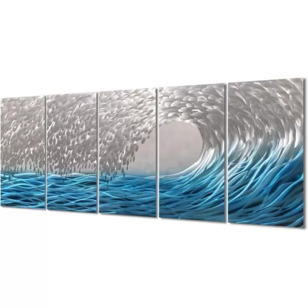 Yihui Arts Handcrafted Colorful Fish Metal Wall Art, Large Metal Wall Art in Modern Ocean Design, 3D Wall Art for Modern and Contemporary Decor, 5-Panels, Metal Wall Decor Works