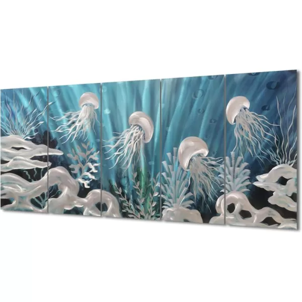 Yihui Arts Handcrafted Colorful Fish Metal Wall Art, Large Metal Wall Art in Modern Ocean Design, 3D Wall Art for Modern and Contemporary Decor, 5-Panels, Metal Wall Decor Works