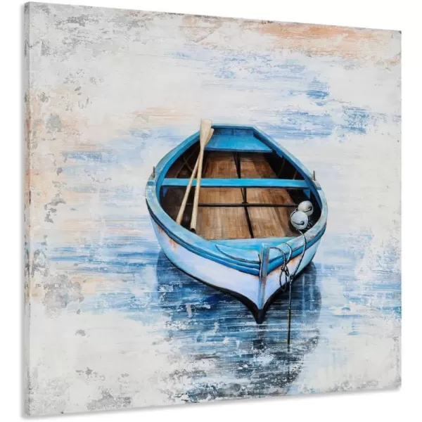Yihui Arts Heron Canvas Wall Art - Blue and Grey Bird Paintings with Textured - Modern Coastal Pictures - Square Ocean Artwork for Living Room Bathroom Decor