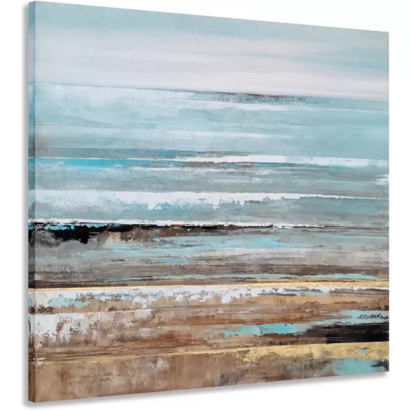 Yihui Arts Heron Canvas Wall Art - Blue and Grey Bird Paintings with Textured - Modern Coastal Pictures - Square Ocean Artwork for Living Room Bathroom Decor