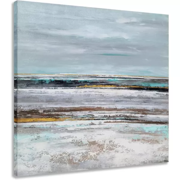 Yihui Arts Heron Canvas Wall Art - Blue and Grey Bird Paintings with Textured - Modern Coastal Pictures - Square Ocean Artwork for Living Room Bathroom Decor