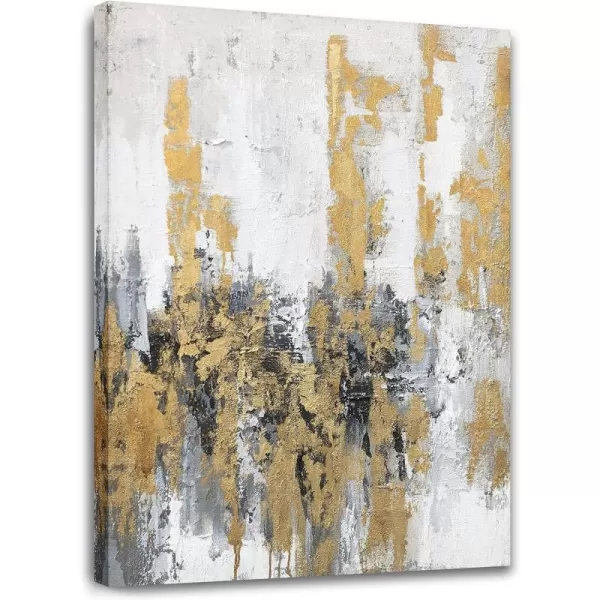 Yihui Arts Modern Abstract Chicago City Canvas Wall Art Painting with Gold Foil Hand Painted Skyline Pictures for Bedroom Decoration