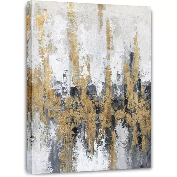 Yihui Arts Modern Abstract Chicago City Canvas Wall Art Painting with Gold Foil Hand Painted Skyline Pictures for Bedroom Decoration