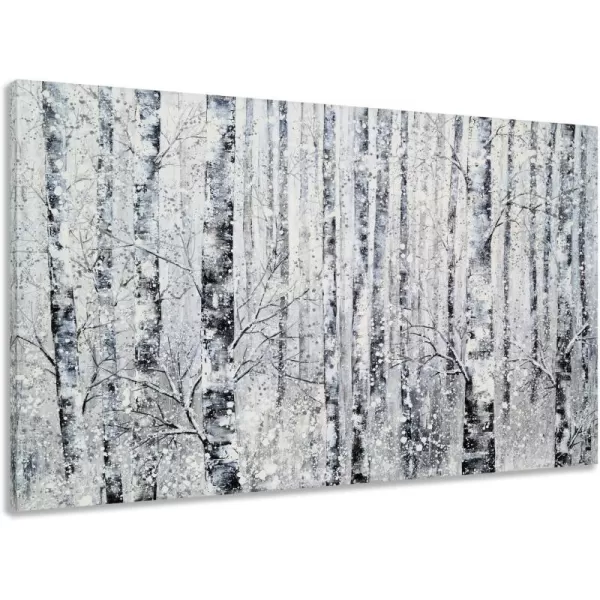 Yihui Arts Modern Birch Tree Canvas Wall Art With Textured Black and White Forest Painting on Canvas Pictures for Living Room Bedroom Bathroom Decoration