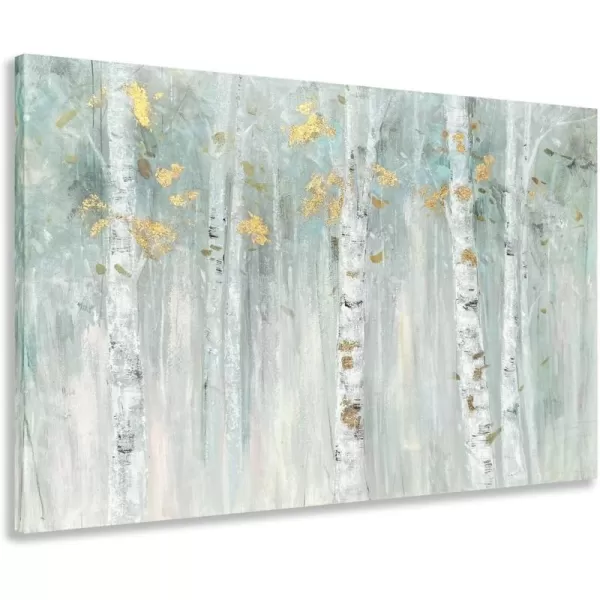 Yihui Arts Modern Birch Tree Canvas Wall Art With Textured Black and White Forest Painting on Canvas Pictures for Living Room Bedroom Bathroom Decoration