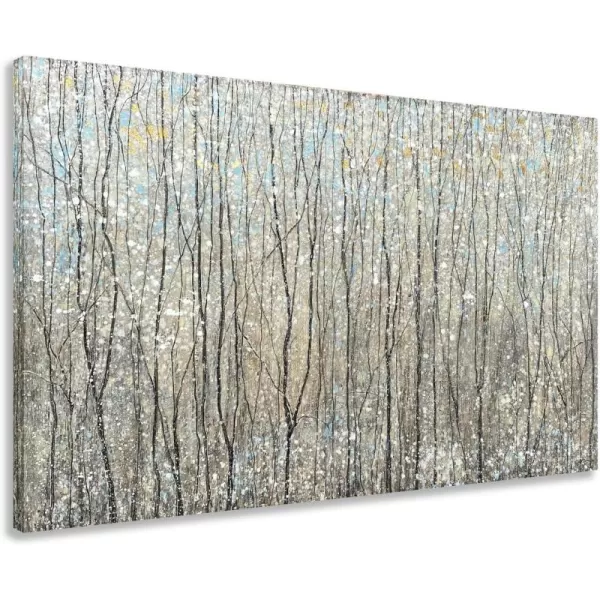 Yihui Arts Modern Birch Tree Canvas Wall Art With Textured Black and White Forest Painting on Canvas Pictures for Living Room Bedroom Bathroom Decoration