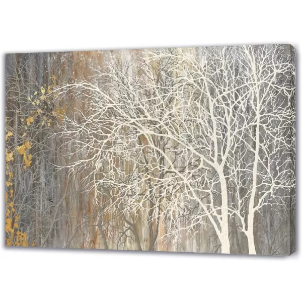 Yihui Arts Modern Birch Tree Canvas Wall Art With Textured Black and White Forest Painting on Canvas Pictures for Living Room Bedroom Bathroom Decoration