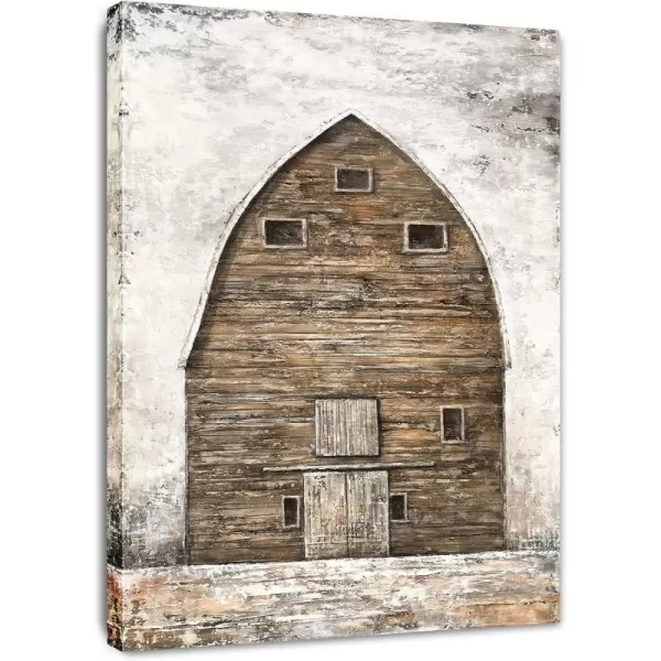 Yihui Arts Rustic Wall Decor Old Barn Canvas Wall Art Hand Painted Vintage Farmhouse Painting Pictures for Living Room