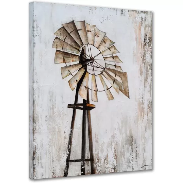 Yihui Arts Rustic Wall Decor Old Barn Canvas Wall Art Hand Painted Vintage Farmhouse Painting Pictures for Living Room