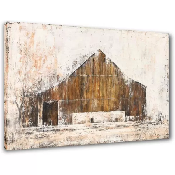 Yihui Arts Rustic Wall Decor Old Barn Canvas Wall Art Hand Painted Vintage Farmhouse Painting Pictures for Living Room