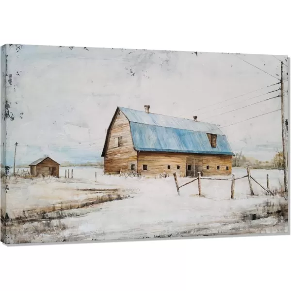 Yihui Arts Rustic Wall Decor Old Barn Canvas Wall Art Hand Painted Vintage Farmhouse Painting Pictures for Living Room