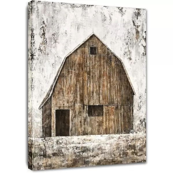 Yihui Arts Rustic Wall Decor Old Barn Canvas Wall Art Hand Painted Vintage Farmhouse Painting Pictures for Living Room