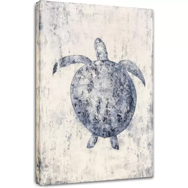 Yihui Arts Sea Turtle Wall Art Hand Painted Coastal Paintings Nautical Decor Blue and White Canvas Pictures Ocean Animal Posters for Living Room Bedroom Bathroom Decoration