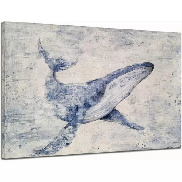 Yihui Arts Sea Turtle Wall Art Hand Painted Coastal Paintings Nautical Decor Blue and White Canvas Pictures Ocean Animal Posters for Living Room Bedroom Bathroom Decoration