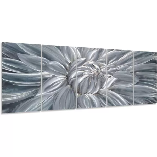 Yihui Arts Silver Metal Flower Wall Art, 5 Pieces Aluminum Artwork, Contemporary Botanical Sculpture for Living Room Bedroom Bathroom Decor