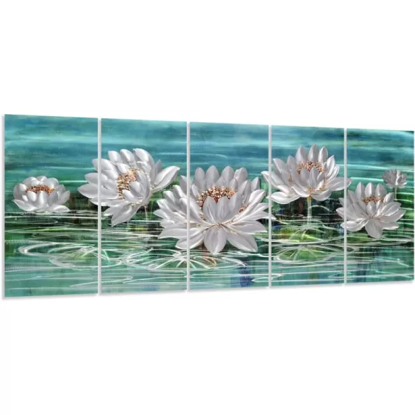 Yihui Arts Silver Metal Flower Wall Art, 5 Pieces Aluminum Artwork, Contemporary Botanical Sculpture for Living Room Bedroom Bathroom Decor