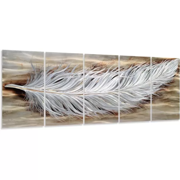 Yihui Arts Silver Metal Flower Wall Art, 5 Pieces Aluminum Artwork, Contemporary Botanical Sculpture for Living Room Bedroom Bathroom Decor