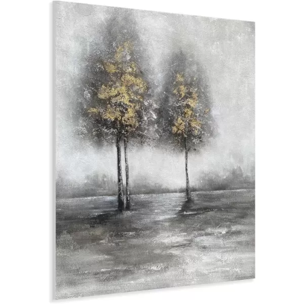 Yihui Arts Tree Couples Canvas Wall Art - Large Vertical Painting Picture with Gold Foil, Perfect for Family, Office, Bathroom or Nature Decor in Grey, White and Gold