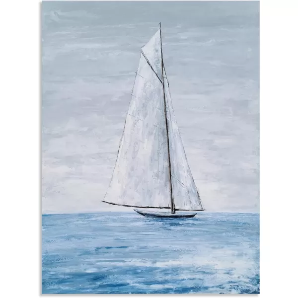 Yihui Arts Coastal Canvas Wall Art - Blue and White Nautical Boat Painting for Bathroom, Living Room, Bedroom, and Hallway Decor