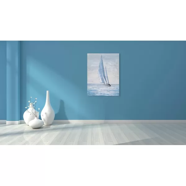 Yihui Arts Coastal Canvas Wall Art - Blue and White Nautical Boat Painting for Bathroom, Living Room, Bedroom, and Hallway Decor