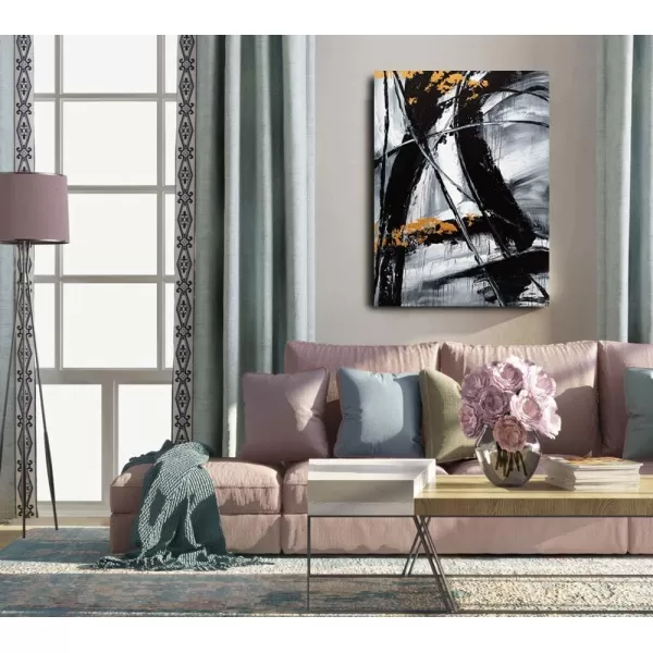 Yihui Arts Modern Abstract Canvas Wall Art Decor Grey White Gold Foil Paining Pictures With Sand Heavy Textures Artwork For Living Room Decoration