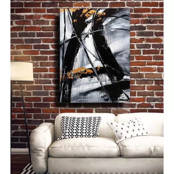 Yihui Arts Modern Abstract Canvas Wall Art Decor Grey White Gold Foil Paining Pictures With Sand Heavy Textures Artwork For Living Room Decoration