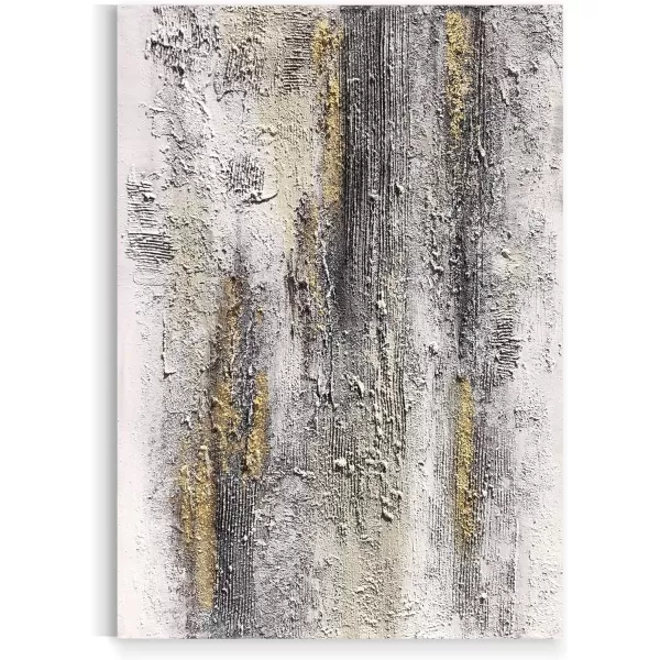 Yihui Arts Modern Abstract Canvas Wall Art Decor Grey White Gold Foil Paining Pictures With Sand Heavy Textures Artwork For Living Room Decoration