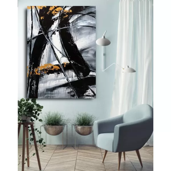 Yihui Arts Modern Abstract Canvas Wall Art Decor Grey White Gold Foil Paining Pictures With Sand Heavy Textures Artwork For Living Room Decoration