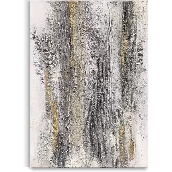 Yihui Arts Modern Abstract Canvas Wall Art Decor Grey White Gold Foil Paining Pictures With Sand Heavy Textures Artwork For Living Room Decoration