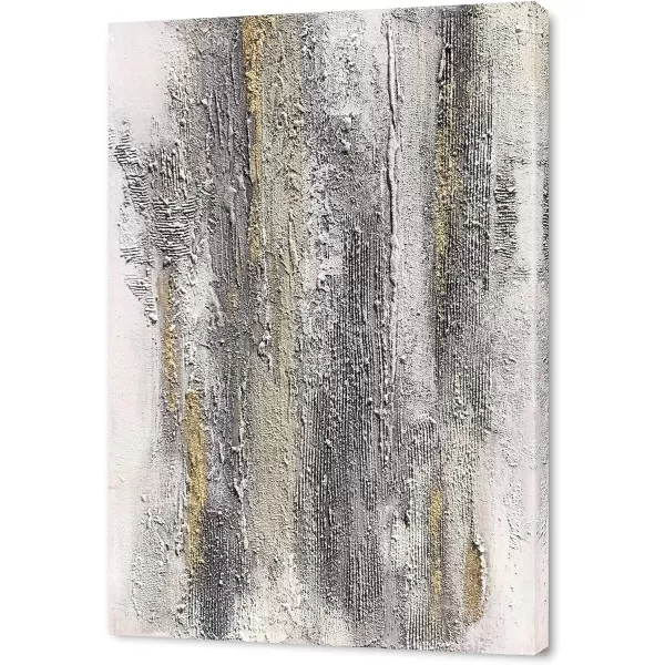 Yihui Arts Modern Abstract Canvas Wall Art Decor Grey White Gold Foil Paining Pictures With Sand Heavy Textures Artwork For Living Room Decoration